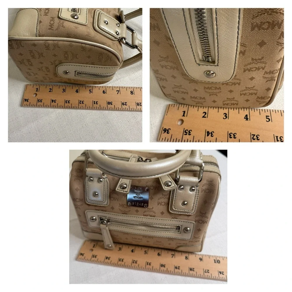 MCM Cream Satchel Bag with detachable tassel